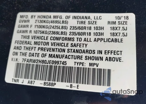 2018 Honda Cr-V Ex-L/Ex-L Navi z USA, uszkodzony, nr VIN 7FARW2H80JE099745